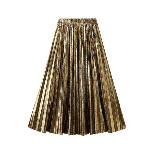 Metallic Pleated A-Line Skirt