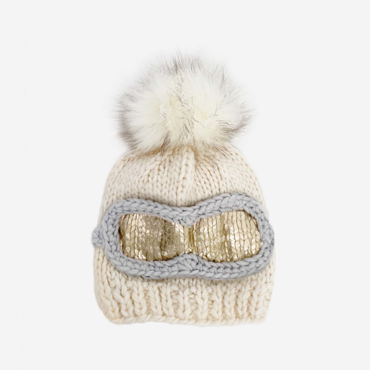 Cream and Gold Ski Goggles Beanie